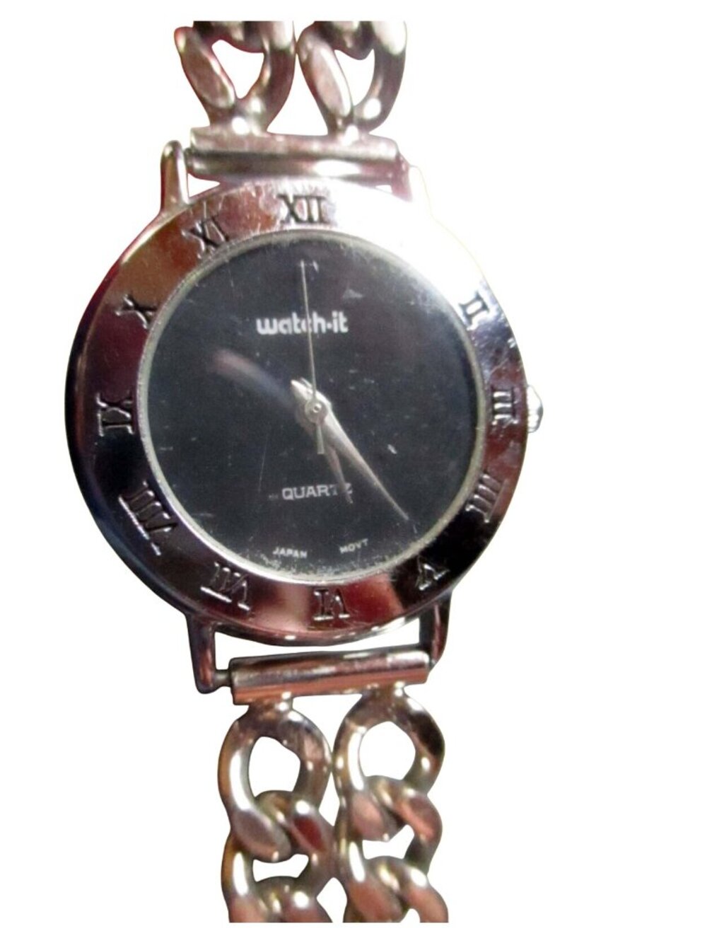Vintage Chrome Watch-It Quartz Watch 7" CHain DEAD BATTERY 30 DAY GUARANTEE
